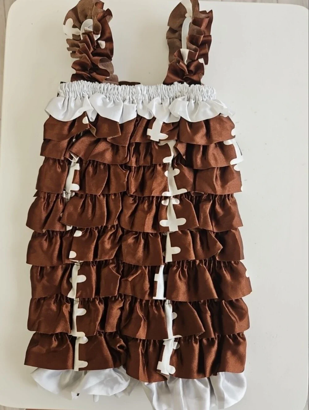 Football Ruffle Satin Romper, Newborn Photo Prop Size Medium Team NFL 0-6m